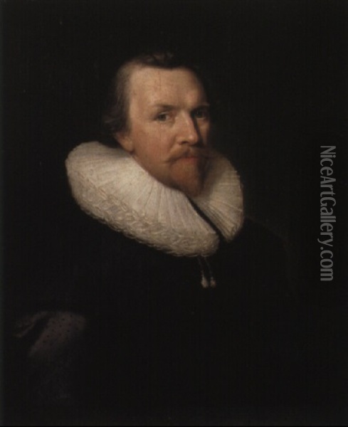 Portrait Of A Gentleman, Aged 47, In A Black Doublet And Ruff Oil Painting - Thomas De Keyser