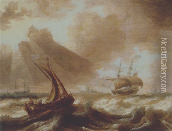 British Craft In A Swell In Coastal Waters Oil Painting - Bonaventura Peeters the Elder