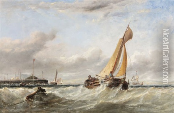 Dutch Vessels Off Ryde Pier, Isle Of Wight Oil Painting - Edwin Hayes