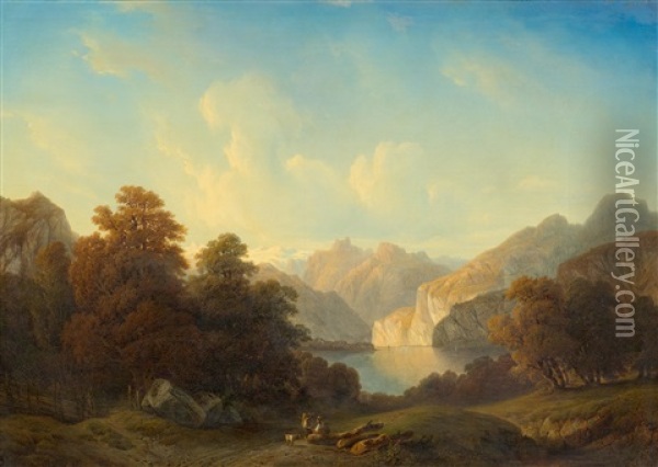 Landscape At Lake Brienz Oil Painting - Francois Diday