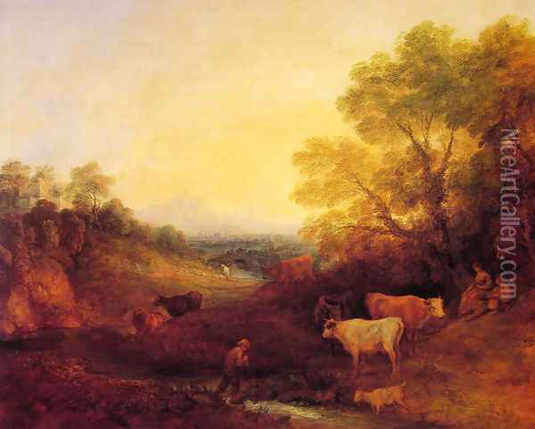 Landscape with Cattle Oil Painting - Thomas Gainsborough