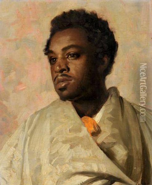 Portrait D'homme Africain En Buste Oil Painting - Edouard John E. Ravel
