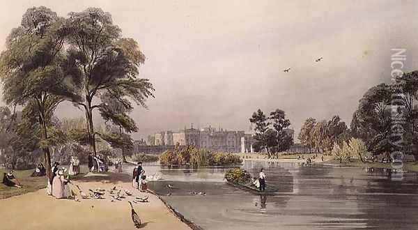 Buckingham Palace- from St. James's Park, 1842 Oil Painting - Thomas Shotter Boys