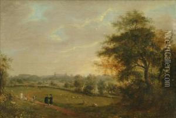 A View Ofeton From The North, With Pupils In The Foreground Oil Painting - Richard Bankes Harraden