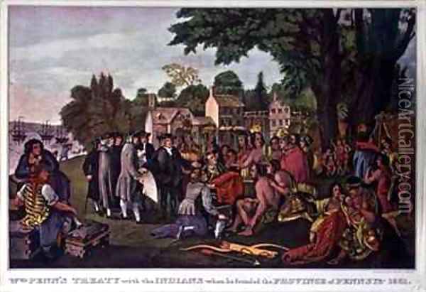 William Penns Treaty with the Indians when he founded the Province of Pennsylvania Oil Painting - Currier, N.