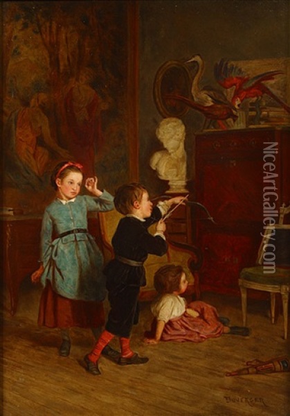 Spelende Kinderen Oil Painting - Theophile Emmanuel Duverger