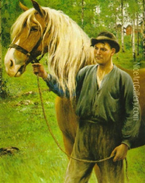 Man Med Hast Oil Painting - August Vilhelm Nikolaus Hagborg