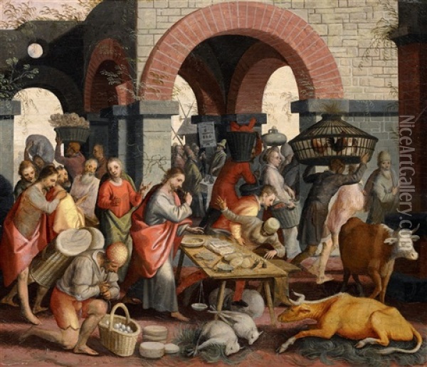 Christ Driving The Merchants From The Temple Oil Painting - Pieter Aertsen