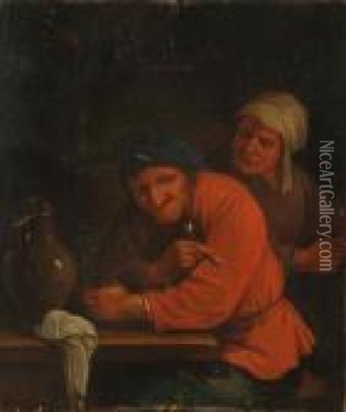 Two Peasants In A Tavern Interior Oil Painting - Jan Miense Molenaer