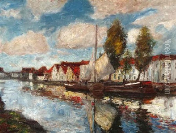 Ansicht Einer Hollandischen Gracht Oil Painting - Olof August Andreas Jernberg