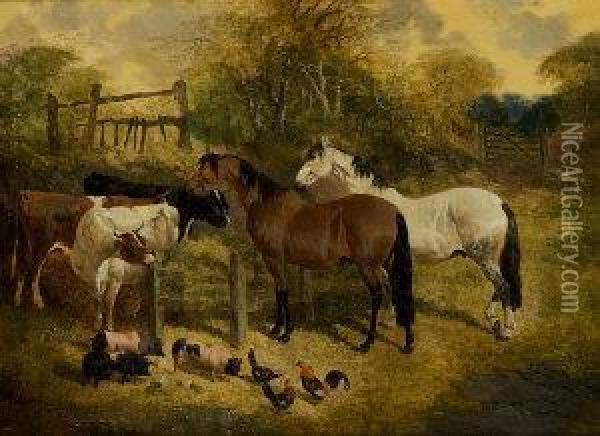 Farmyard With Horses Oil Painting - John Frederick Herring Snr