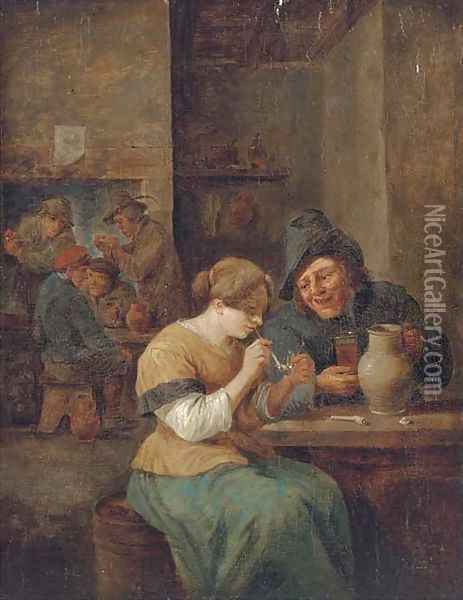 Peasants smoking and drinking in a tavern 2 Oil Painting - David The Younger Teniers