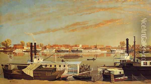 View of Sacramento, California, from across the Sacramento River Oil Painting - George A. Tirrell