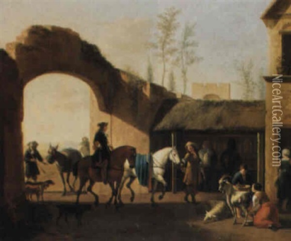 Travellers Arriving At An Inn Oil Painting - Gerrit Adriaensz Berckheyde
