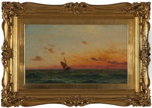 Sailing Ships At Sunset Oil Painting - Frederick William Meyer
