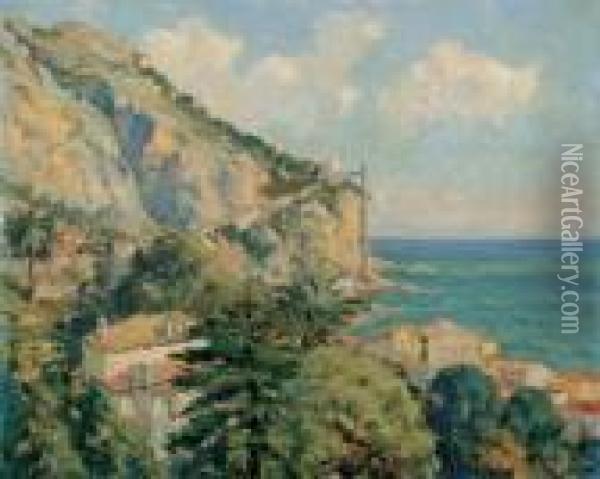 Kustenlandschaft Bei Menton Oil Painting - Edward Alfred Cucuel
