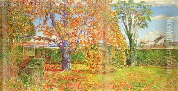 Autumn Landscape - East Hampton (garden Of Hassam's Home) Oil Painting - Childe Hassam