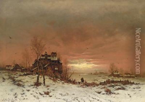 Winterlandschaft Mit Einer Burg Und Einem Jager Oil Painting - Joseph Friedrich N. Heydendahl