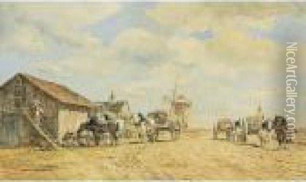 Peasants In A Summer Landscape Oil Painting - Willem Carel Nakken
