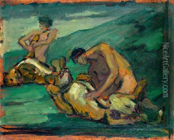 Herkules Im Kampf Mit Dem Lowen Oil Painting - Leo von Koenig