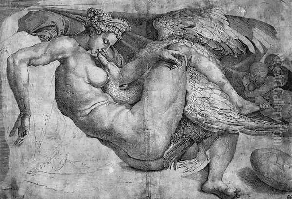 Leda and the Swan Oil Painting - Michelangelo Buonarroti
