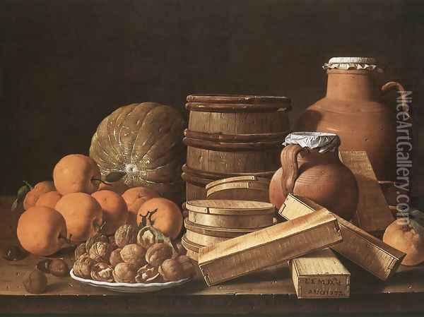 Still-Life with Oranges and Walnuts 1772 Oil Painting - Luis Eugenio Melendez