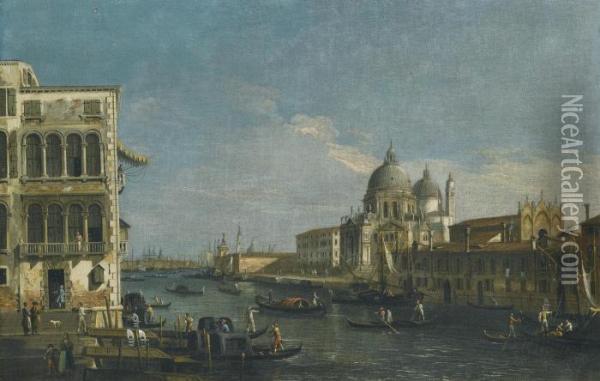 Venice, A View Of The Entrance 
To The Grand Canal, Looking East, With Santa Maria Della Salute Oil Painting - Apollonio Domenichini
