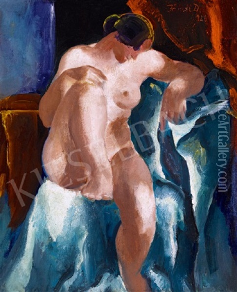 Nude With Red Drapery Oil Painting - David Jandi