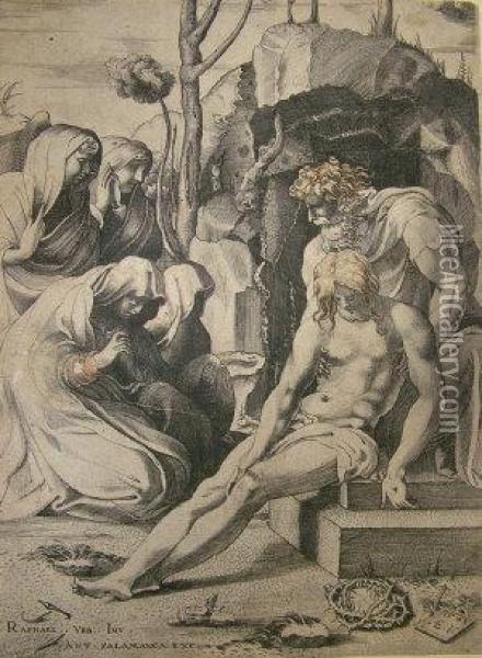 Neptune Calming The Tempest Which Aeoluis Raised Aginst Aeneas' Fleet Oil Painting - Marcantonio Raimondi
