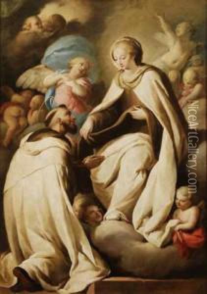 La Virgen Del Carmen Imponiendo El Escapulario A San Simon Stock Oil Painting - Jose Camaron Y Boronat