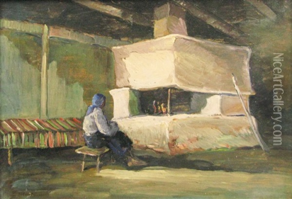 At The Hearth Oil Painting - Constantin Artachino