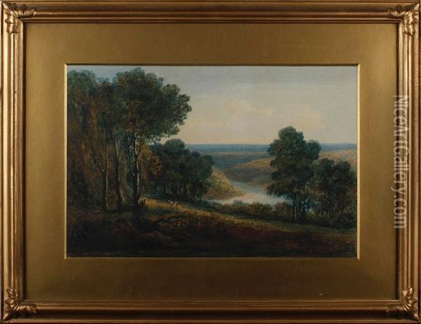 Wooded River Landscape Oil Painting - John Varley