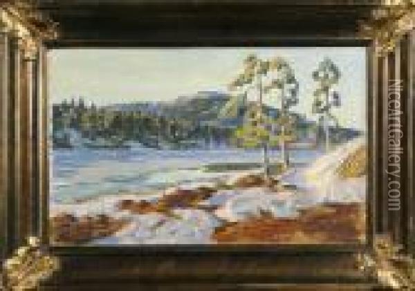 Vinterlandskap, Signerad Och Daterad Erik Juselius 1929 Oil Painting - Erik Juselius