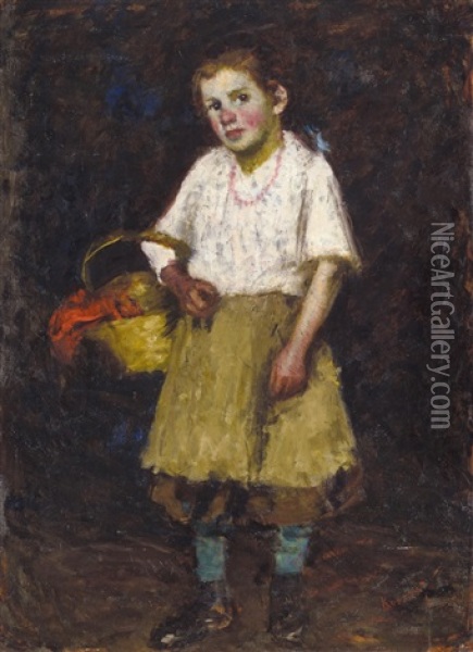 Little Girl With Basket Oil Painting - Jozsef Koszta