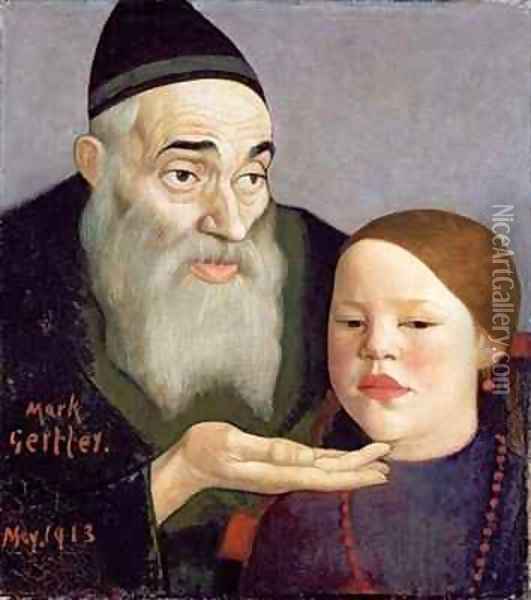 The Rabbi and his Grandchild Oil Painting - Mark Gertler