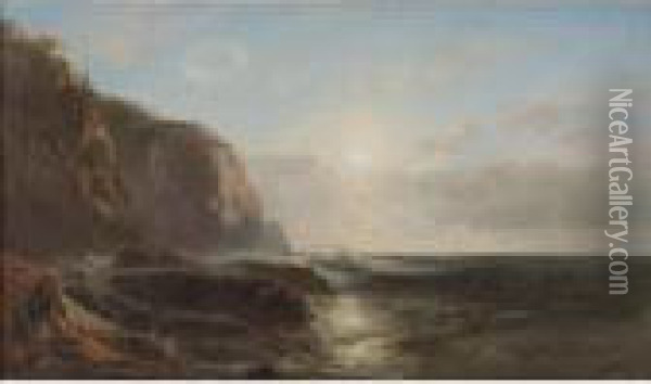 Sea And Cliffs Oil Painting - William M. Hart