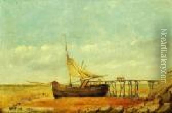 Docked Boat With Man And Wagon Oil Painting - Edward William Cooke