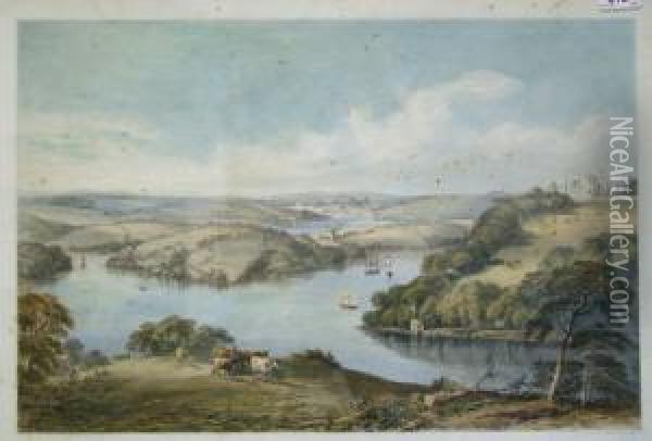 Truro And The River Fal From Opposite Tregothnan House Oil Painting - James George Philp