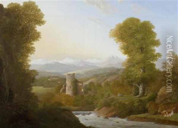 Schweizer Landschaft Mit Burgruine Oil Painting - Anton Albers the Elder
