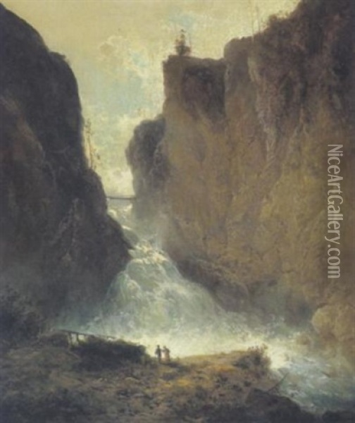 Wasserfall Bei Bad Gastein In Tirol Oil Painting - Ferdinand Feldhuetter