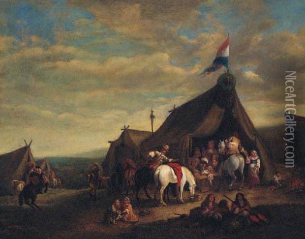 A Cavalry Encampment Oil Painting - Pieter Wouwermans or Wouwerman