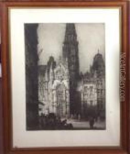 A Continental Cathedral - Etching Oil Painting - Andrew F. Affleck