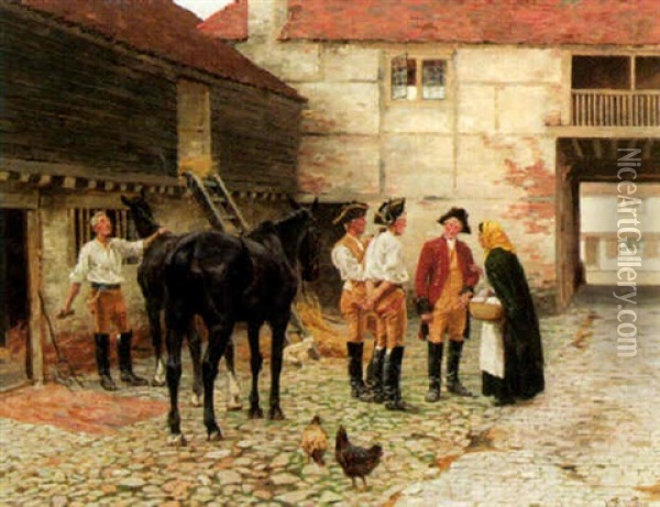 In The Stable Yard Oil Painting - William Barnes Wollen