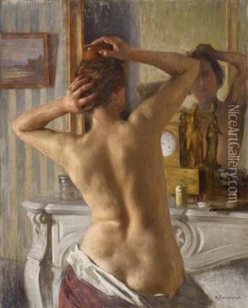 Le Nu Se Coiffant Devant Le Miroir Oil Painting - Henri Adolphe Laissement