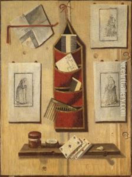 Trompe L'oeil Avec Des Peignes, Des Gravures Et Des Cartes A Jouer Oil Painting - Andrea Domenico Remps