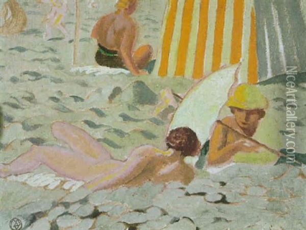 Plage A L'ombrelle Oil Painting - Maurice Denis
