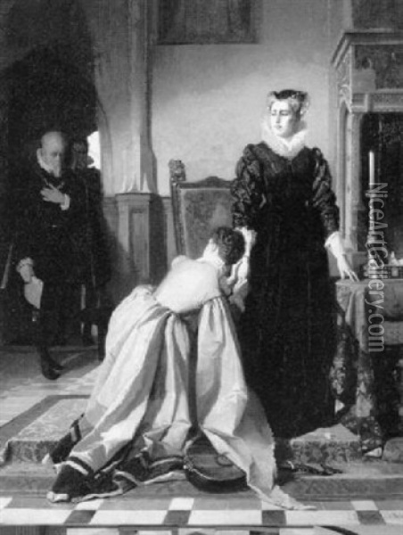 Maria Stuart Empfangt Einen Wurdentrager Oil Painting - Johannes Raphael Wehle
