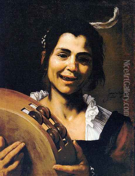 Girl with a Tambourine (Allegory of Hearing) 1637 Oil Painting - Jusepe de Ribera