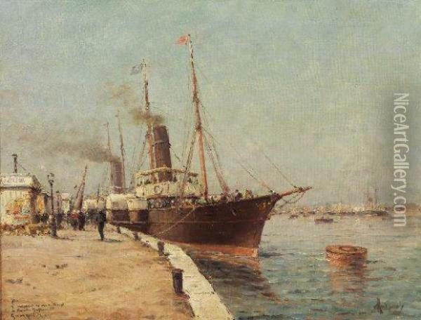 Navire A Honfleur Oil Painting - Henri Malfroy