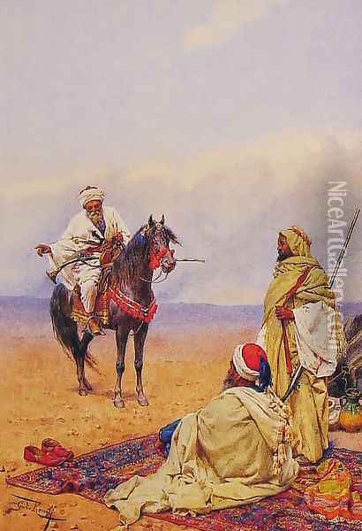 A Horseman Stopping At A Bedouin Camp Oil Painting - Giulio Rosati